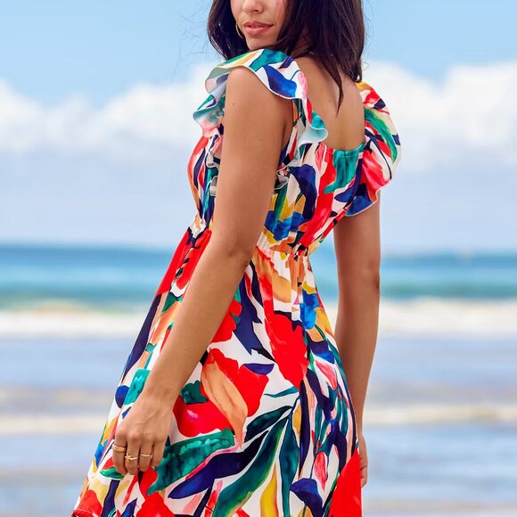 Cupshe Floral Ruffled V-Neck Mini Dress  Size XL | NWT | Flowy & Feminine - Picture 2 of 3